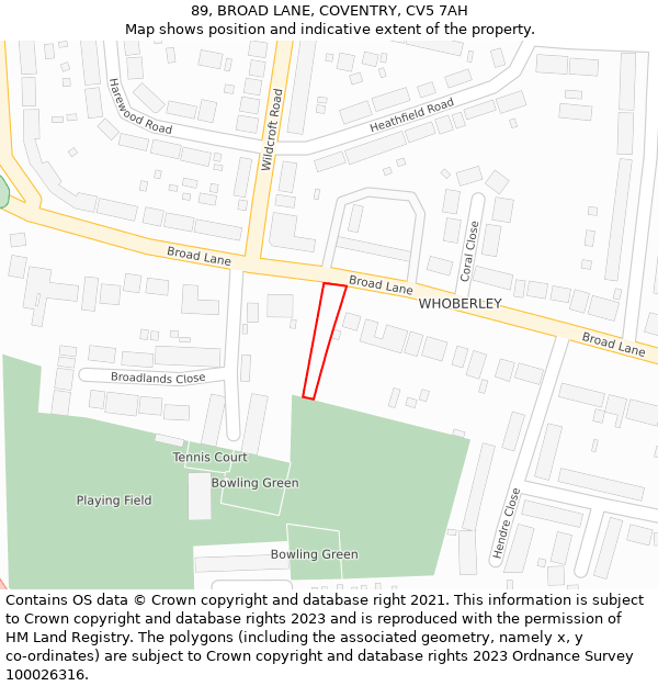 89, BROAD LANE, COVENTRY, CV5 7AH: Location map and indicative extent of plot