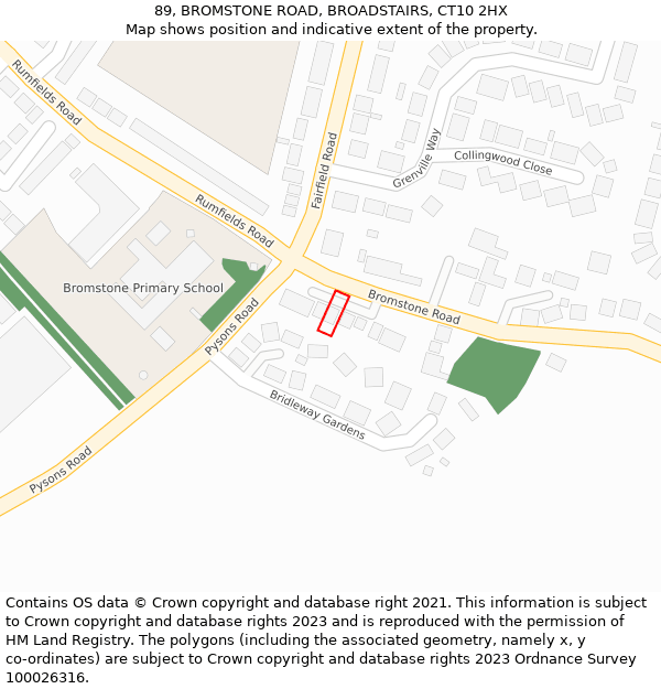 89, BROMSTONE ROAD, BROADSTAIRS, CT10 2HX: Location map and indicative extent of plot