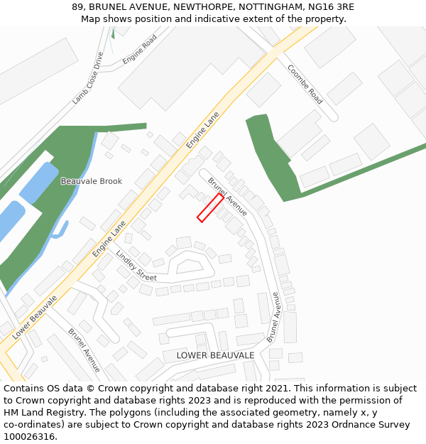 89, BRUNEL AVENUE, NEWTHORPE, NOTTINGHAM, NG16 3RE: Location map and indicative extent of plot