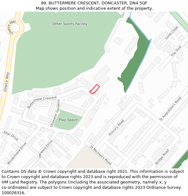 89, BUTTERMERE CRESCENT, DONCASTER, DN4 5QF: Location map and indicative extent of plot