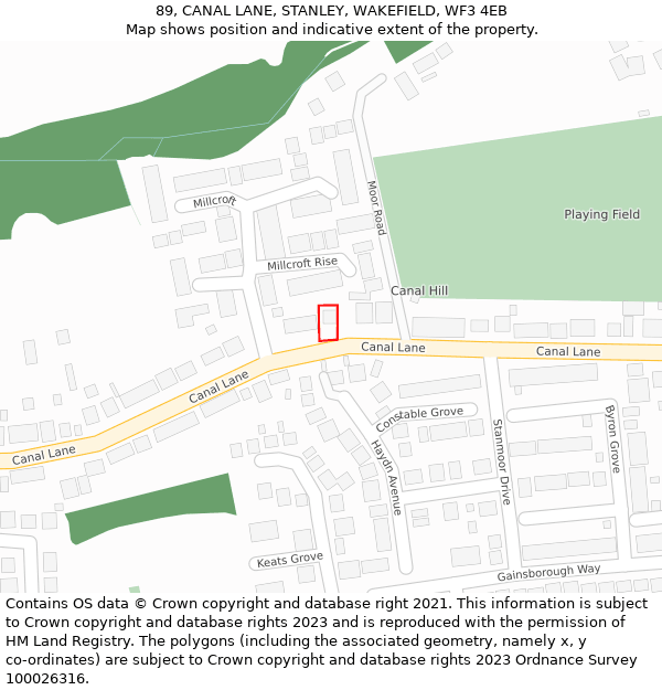 89, CANAL LANE, STANLEY, WAKEFIELD, WF3 4EB: Location map and indicative extent of plot