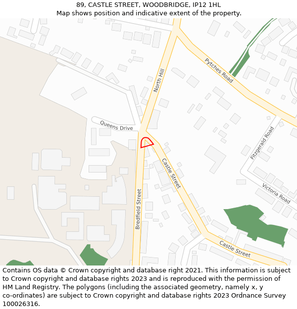 89, CASTLE STREET, WOODBRIDGE, IP12 1HL: Location map and indicative extent of plot