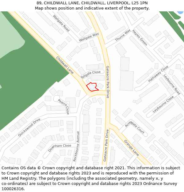 89, CHILDWALL LANE, CHILDWALL, LIVERPOOL, L25 1PN: Location map and indicative extent of plot