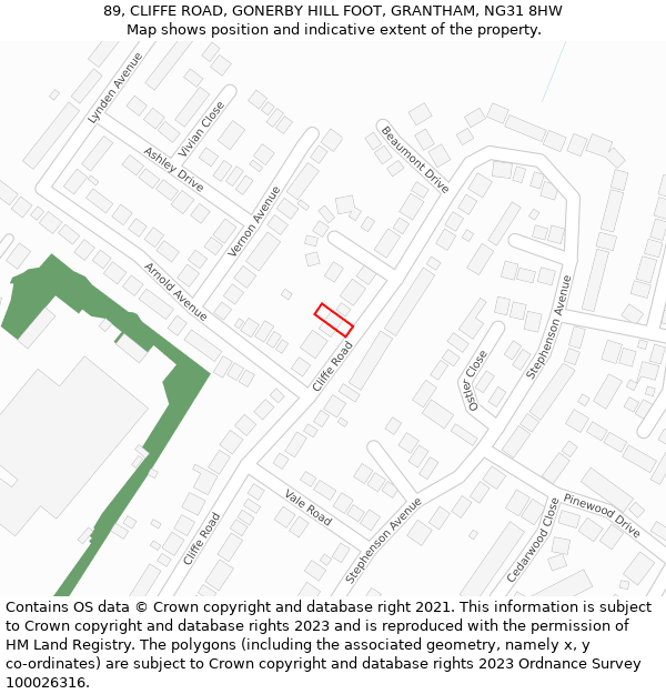 89, CLIFFE ROAD, GONERBY HILL FOOT, GRANTHAM, NG31 8HW: Location map and indicative extent of plot