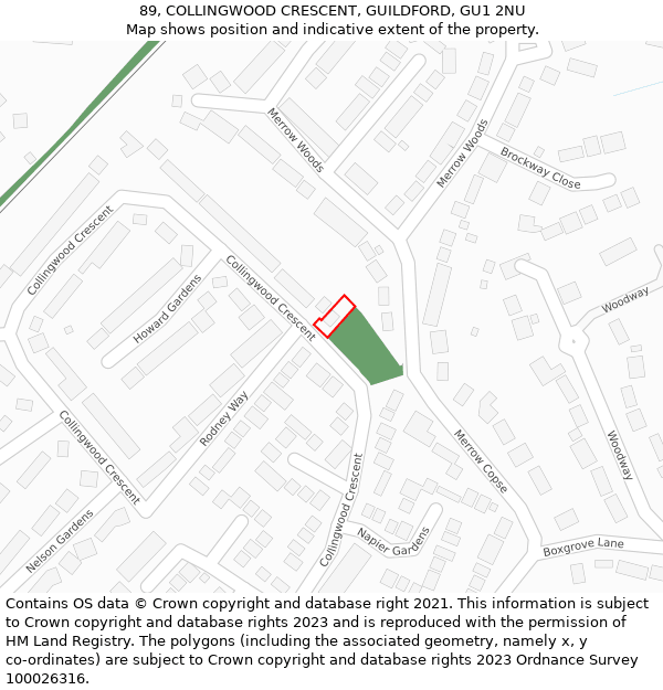 89, COLLINGWOOD CRESCENT, GUILDFORD, GU1 2NU: Location map and indicative extent of plot