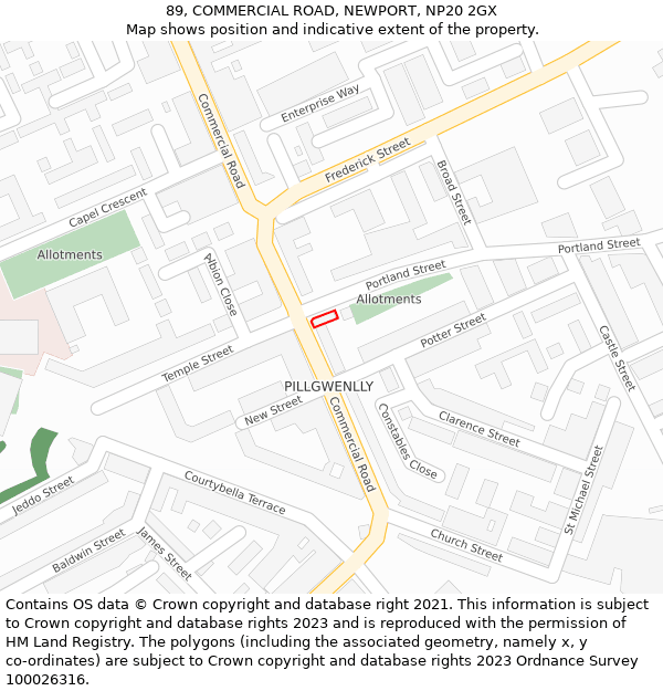89, COMMERCIAL ROAD, NEWPORT, NP20 2GX: Location map and indicative extent of plot