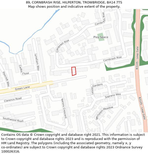 89, CORNBRASH RISE, HILPERTON, TROWBRIDGE, BA14 7TS: Location map and indicative extent of plot