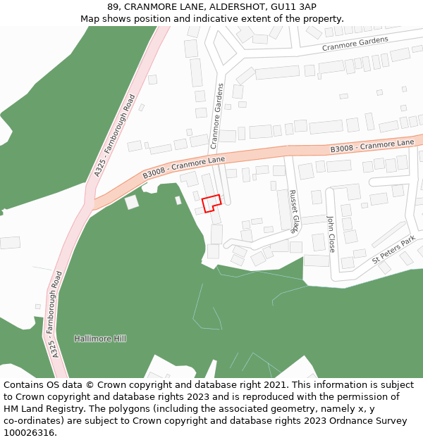 89, CRANMORE LANE, ALDERSHOT, GU11 3AP: Location map and indicative extent of plot