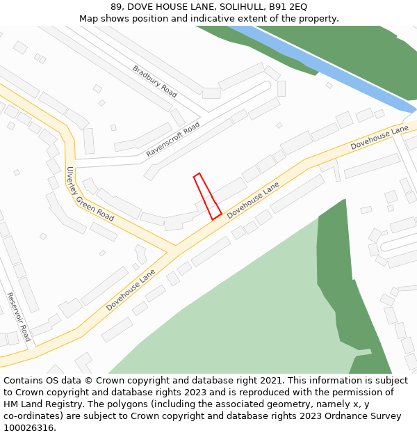 89, DOVE HOUSE LANE, SOLIHULL, B91 2EQ: Location map and indicative extent of plot