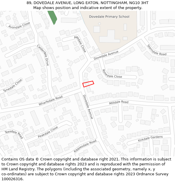 89, DOVEDALE AVENUE, LONG EATON, NOTTINGHAM, NG10 3HT: Location map and indicative extent of plot