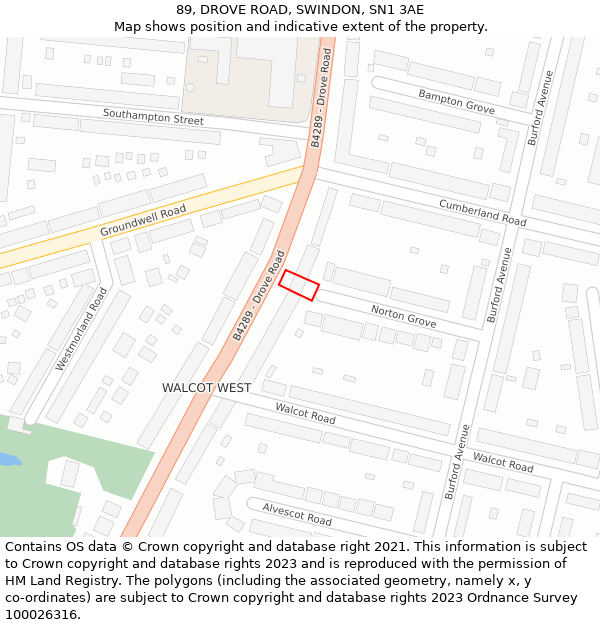 89, DROVE ROAD, SWINDON, SN1 3AE: Location map and indicative extent of plot