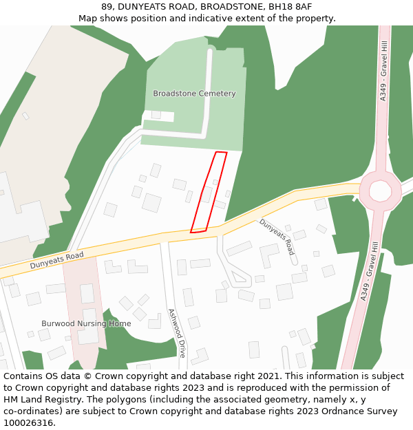 89, DUNYEATS ROAD, BROADSTONE, BH18 8AF: Location map and indicative extent of plot