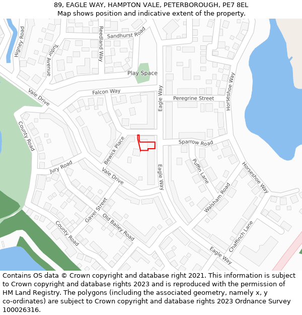 89, EAGLE WAY, HAMPTON VALE, PETERBOROUGH, PE7 8EL: Location map and indicative extent of plot