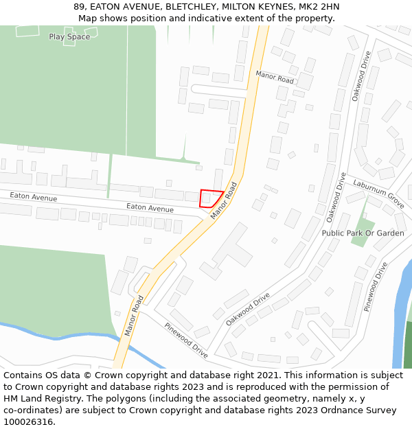 89, EATON AVENUE, BLETCHLEY, MILTON KEYNES, MK2 2HN: Location map and indicative extent of plot