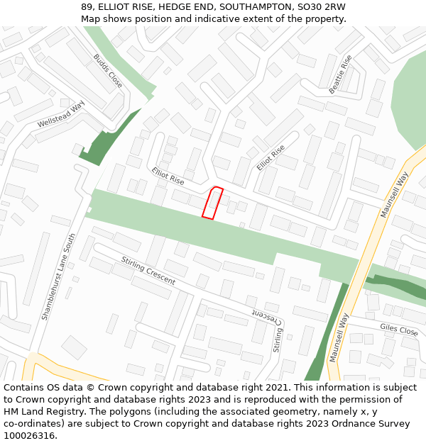 89, ELLIOT RISE, HEDGE END, SOUTHAMPTON, SO30 2RW: Location map and indicative extent of plot