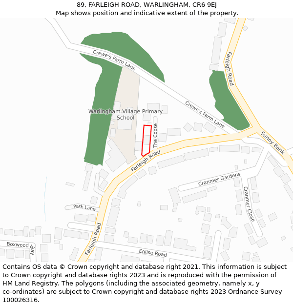 89, FARLEIGH ROAD, WARLINGHAM, CR6 9EJ: Location map and indicative extent of plot