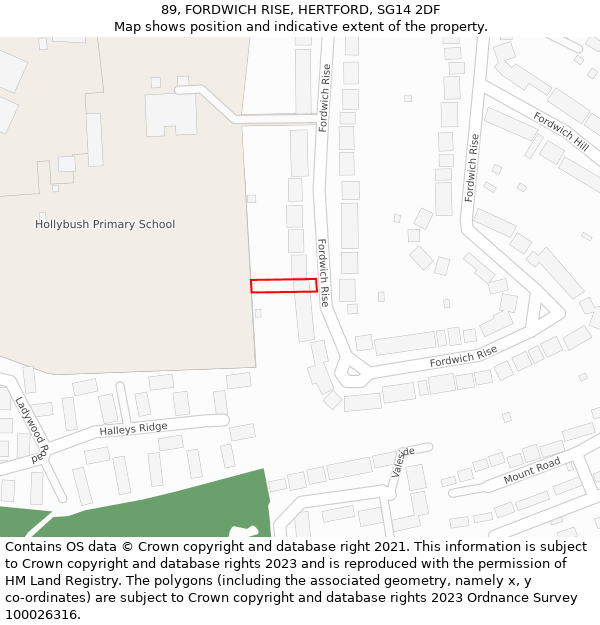 89, FORDWICH RISE, HERTFORD, SG14 2DF: Location map and indicative extent of plot