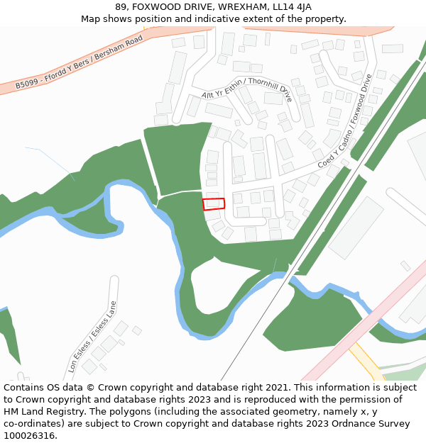 89, FOXWOOD DRIVE, WREXHAM, LL14 4JA: Location map and indicative extent of plot