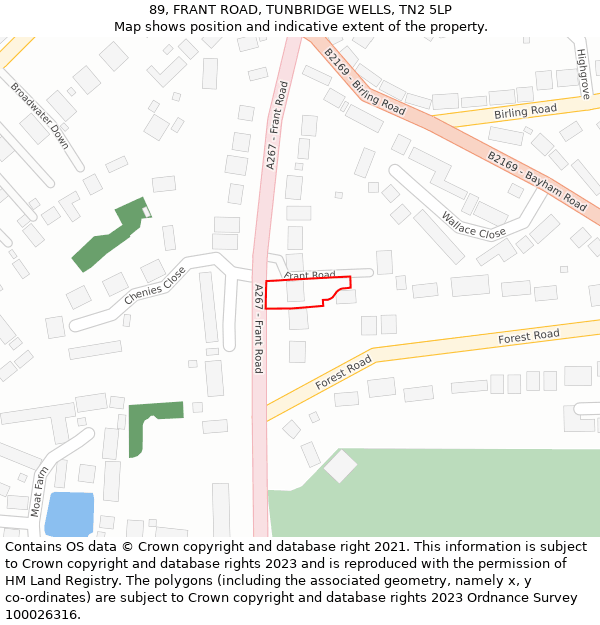 89, FRANT ROAD, TUNBRIDGE WELLS, TN2 5LP: Location map and indicative extent of plot