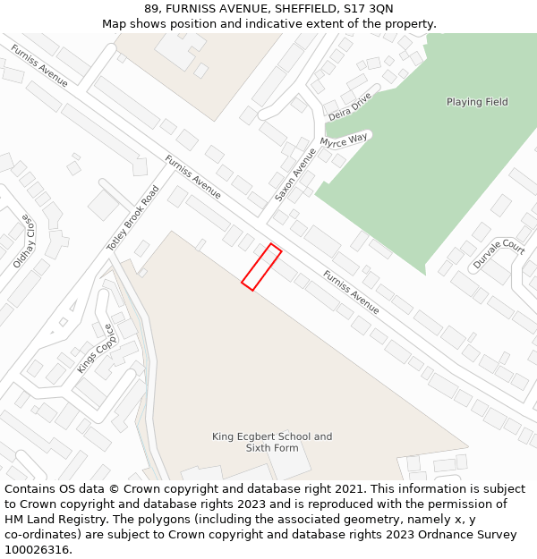 89, FURNISS AVENUE, SHEFFIELD, S17 3QN: Location map and indicative extent of plot