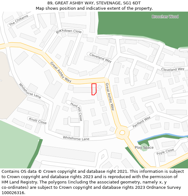 89, GREAT ASHBY WAY, STEVENAGE, SG1 6DT: Location map and indicative extent of plot