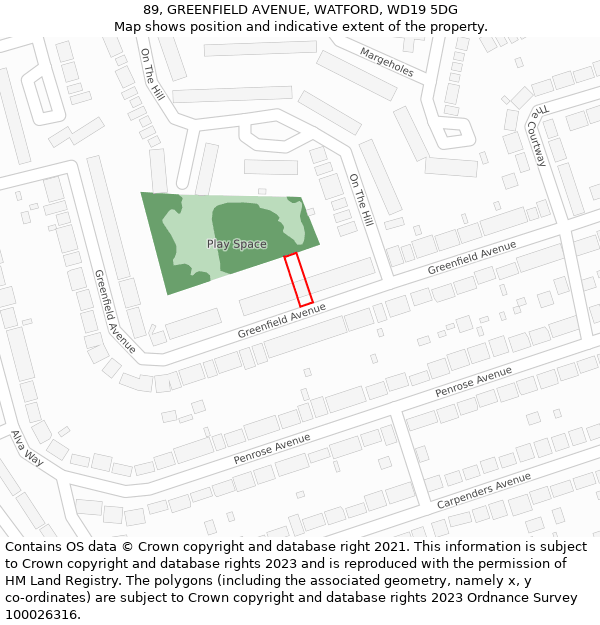 89, GREENFIELD AVENUE, WATFORD, WD19 5DG: Location map and indicative extent of plot