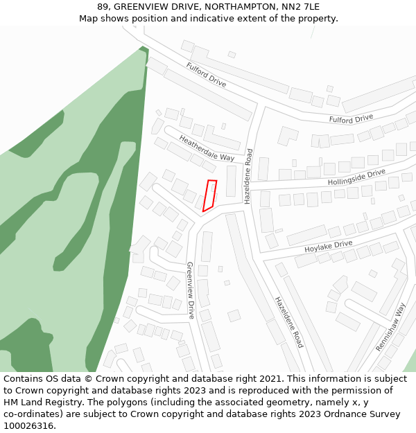 89, GREENVIEW DRIVE, NORTHAMPTON, NN2 7LE: Location map and indicative extent of plot