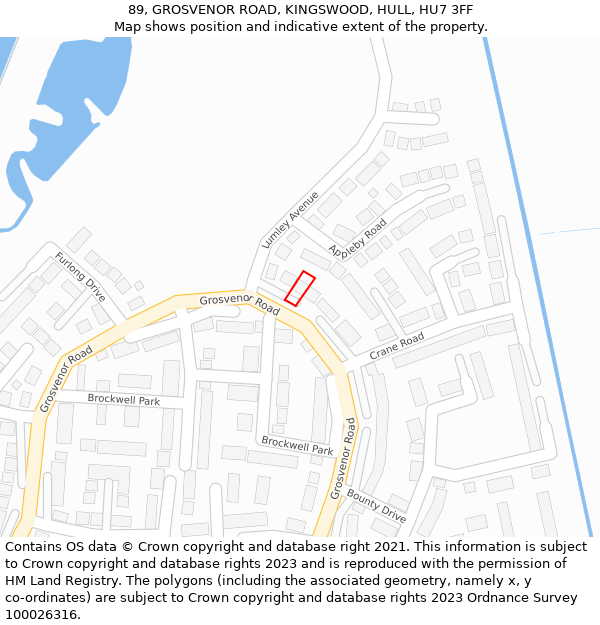 89, GROSVENOR ROAD, KINGSWOOD, HULL, HU7 3FF: Location map and indicative extent of plot