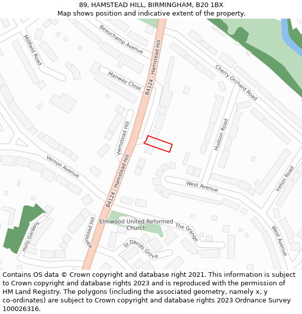 89, HAMSTEAD HILL, BIRMINGHAM, B20 1BX: Location map and indicative extent of plot