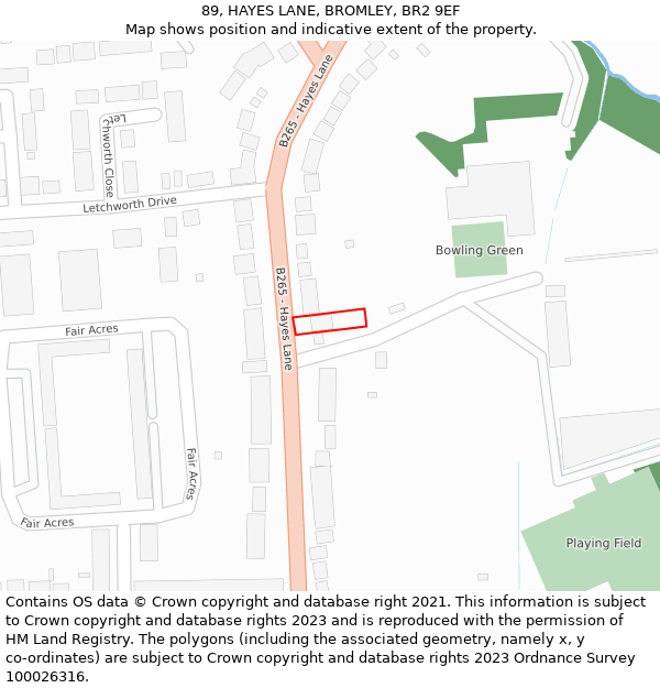 89, HAYES LANE, BROMLEY, BR2 9EF: Location map and indicative extent of plot
