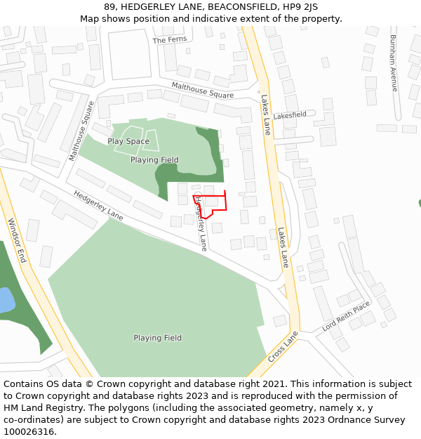 89, HEDGERLEY LANE, BEACONSFIELD, HP9 2JS: Location map and indicative extent of plot