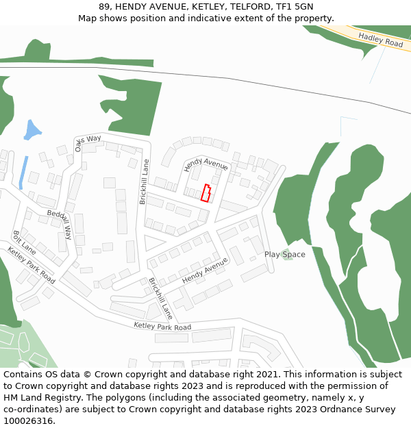 89, HENDY AVENUE, KETLEY, TELFORD, TF1 5GN: Location map and indicative extent of plot