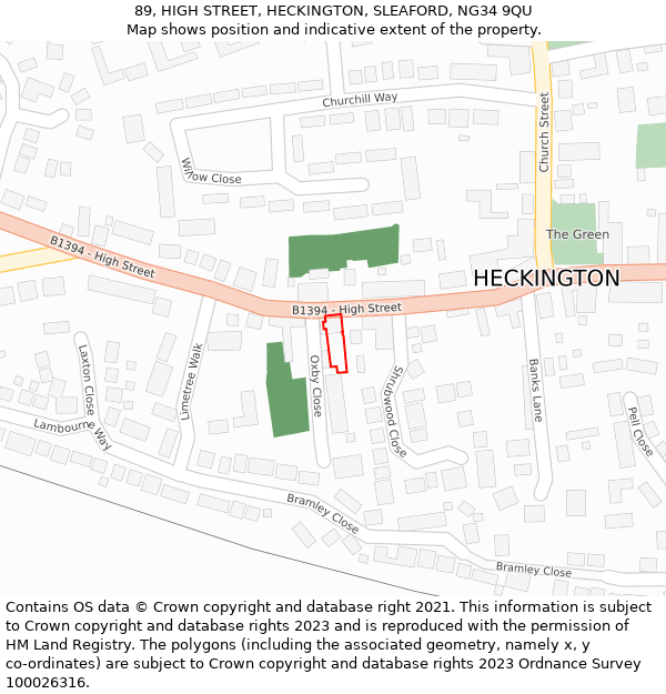 89, HIGH STREET, HECKINGTON, SLEAFORD, NG34 9QU: Location map and indicative extent of plot