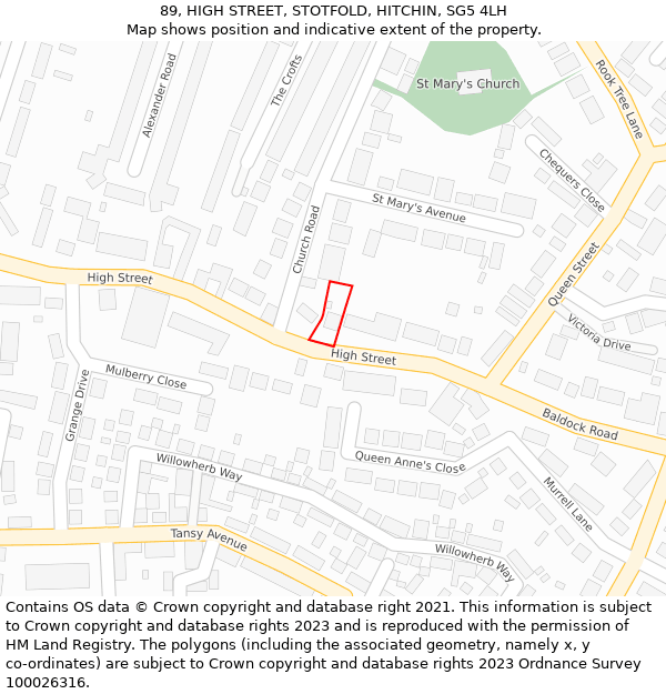 89, HIGH STREET, STOTFOLD, HITCHIN, SG5 4LH: Location map and indicative extent of plot