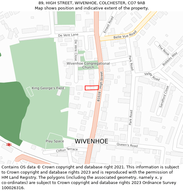 89, HIGH STREET, WIVENHOE, COLCHESTER, CO7 9AB: Location map and indicative extent of plot