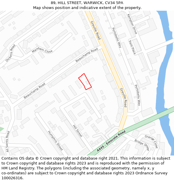 89, HILL STREET, WARWICK, CV34 5PA: Location map and indicative extent of plot