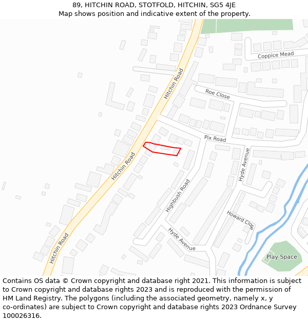 89, HITCHIN ROAD, STOTFOLD, HITCHIN, SG5 4JE: Location map and indicative extent of plot