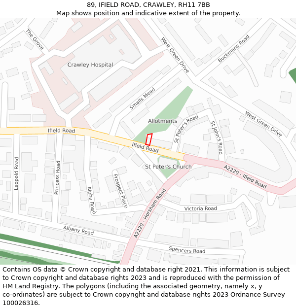 89, IFIELD ROAD, CRAWLEY, RH11 7BB: Location map and indicative extent of plot