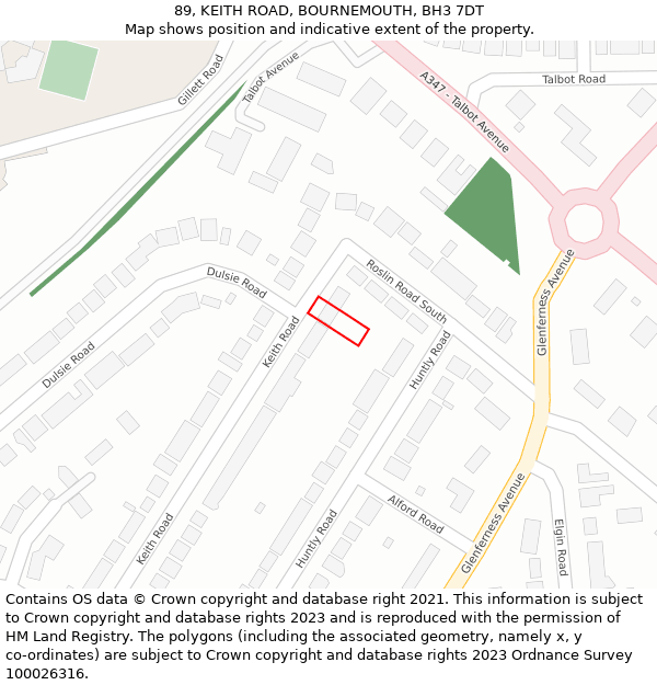 89, KEITH ROAD, BOURNEMOUTH, BH3 7DT: Location map and indicative extent of plot