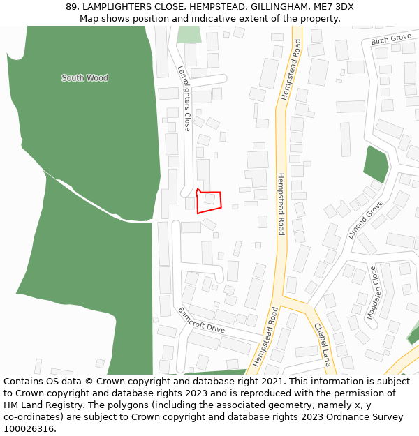 89, LAMPLIGHTERS CLOSE, HEMPSTEAD, GILLINGHAM, ME7 3DX: Location map and indicative extent of plot