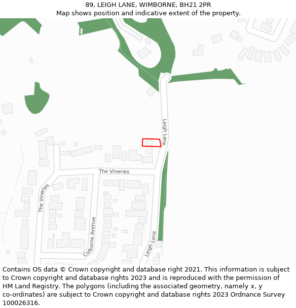 89, LEIGH LANE, WIMBORNE, BH21 2PR: Location map and indicative extent of plot