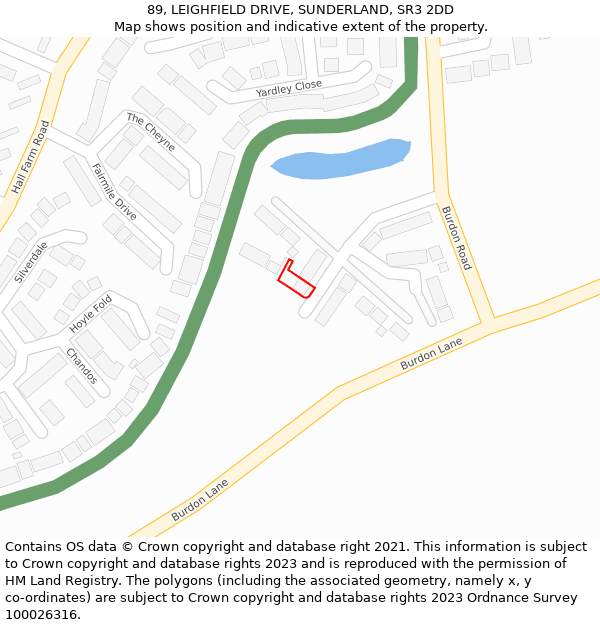 89, LEIGHFIELD DRIVE, SUNDERLAND, SR3 2DD: Location map and indicative extent of plot