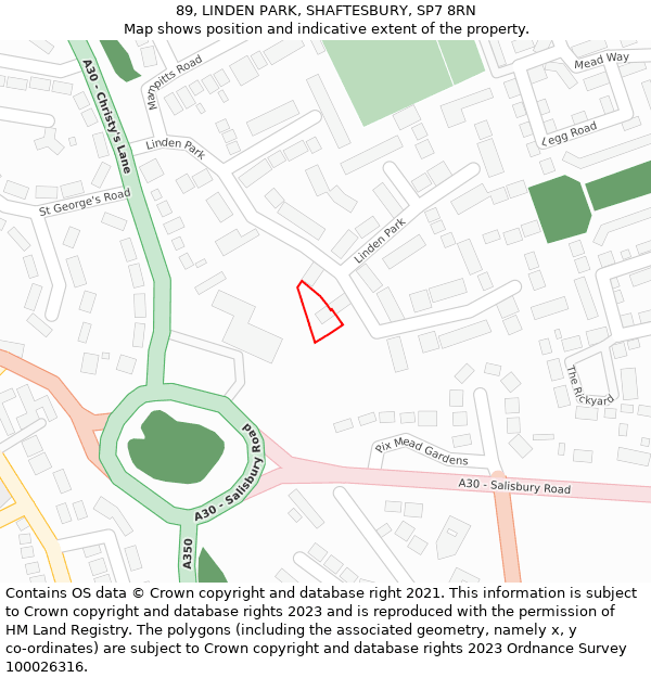 89, LINDEN PARK, SHAFTESBURY, SP7 8RN: Location map and indicative extent of plot