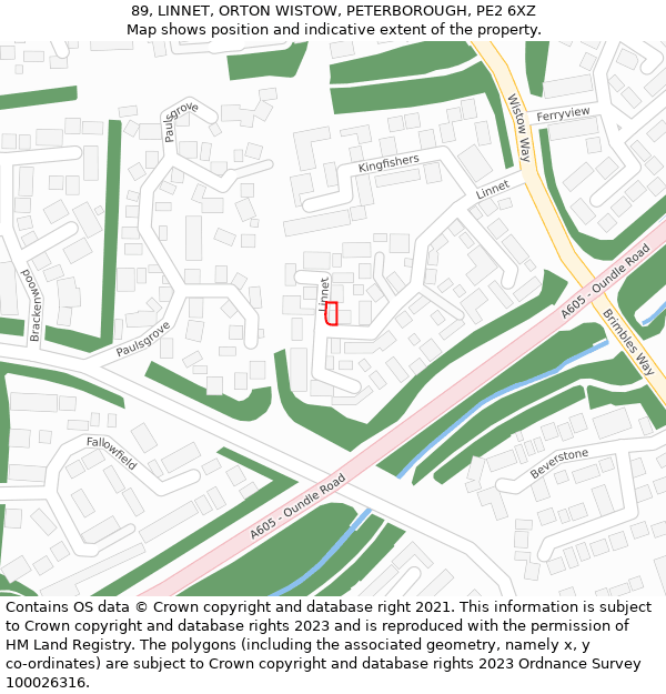 89, LINNET, ORTON WISTOW, PETERBOROUGH, PE2 6XZ: Location map and indicative extent of plot