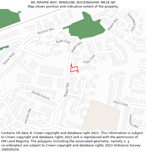 89, MAGPIE WAY, WINSLOW, BUCKINGHAM, MK18 3JP: Location map and indicative extent of plot
