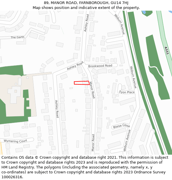 89, MANOR ROAD, FARNBOROUGH, GU14 7HJ: Location map and indicative extent of plot