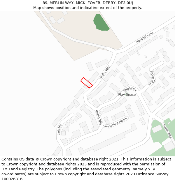 89, MERLIN WAY, MICKLEOVER, DERBY, DE3 0UJ: Location map and indicative extent of plot