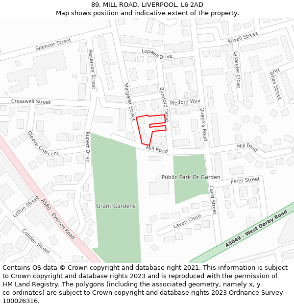 89, MILL ROAD, LIVERPOOL, L6 2AD: Location map and indicative extent of plot