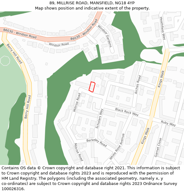 89, MILLRISE ROAD, MANSFIELD, NG18 4YP: Location map and indicative extent of plot