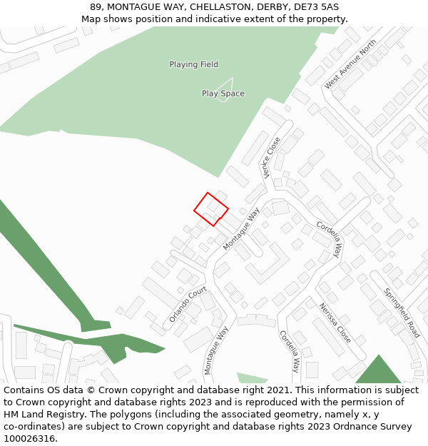 89, MONTAGUE WAY, CHELLASTON, DERBY, DE73 5AS: Location map and indicative extent of plot